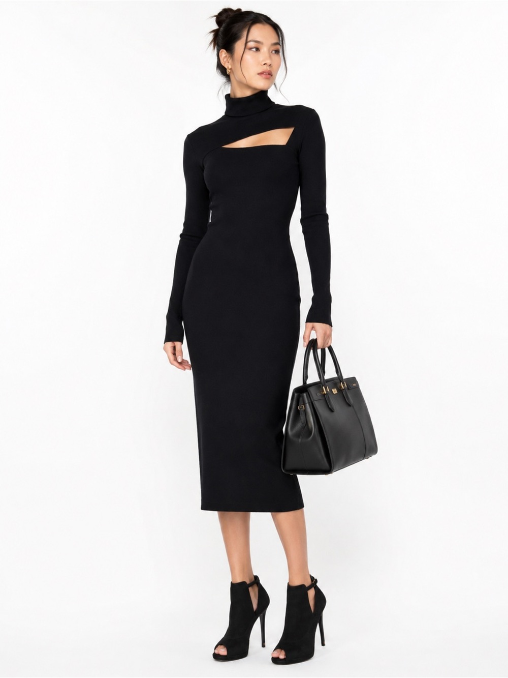 A.L.C. Black Cutout Turtleneck Midi Sheath Dress Size M